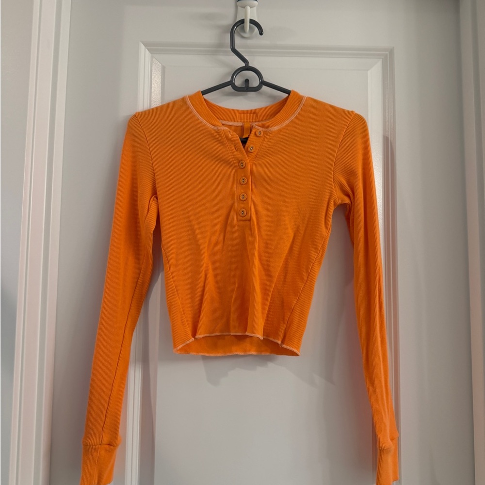 SKIMS Long Sleeve Henley Top in Bright Orange
